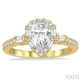 1 Ctw Diamond Engagement Ring with 1/2 Ct Pear Shape Center Stone in 14K Yellow and White Gold